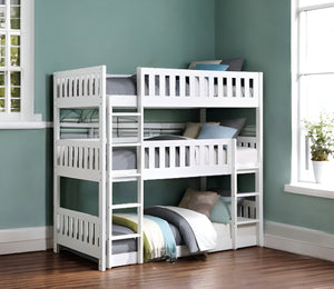 Homeroots White Twin Over Twin Over Twin Contemporary Manufactured Wood And Solid Wood Bunk Bed  Manufactured Wood And Solid Wood 403951