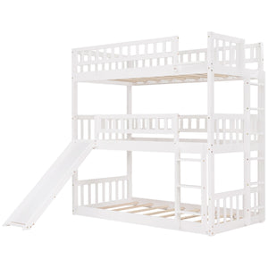 Homeroots White Twin Over Twin Over Twin Contemporary Manufactured Wood And Solid Wood Bunk Bed  Manufactured Wood And Solid Wood 403951
