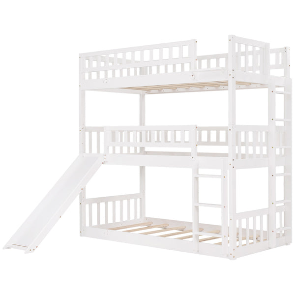 Homeroots White Twin Over Twin Over Twin Contemporary Manufactured Wood And Solid Wood Bunk Bed  Manufactured Wood And Solid Wood 403951