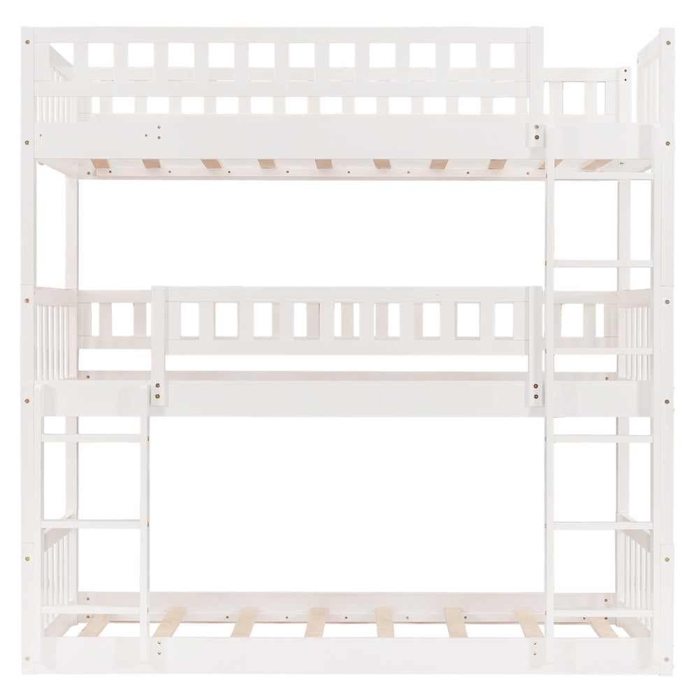 Homeroots White Twin Over Twin Over Twin Contemporary Manufactured Wood And Solid Wood Bunk Bed  Manufactured Wood And Solid Wood 403951