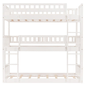 Homeroots White Twin Over Twin Over Twin Contemporary Manufactured Wood And Solid Wood Bunk Bed  Manufactured Wood And Solid Wood 403951