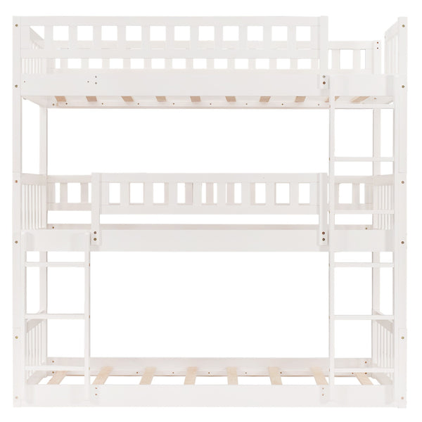 Homeroots White Twin Over Twin Over Twin Contemporary Manufactured Wood And Solid Wood Bunk Bed  Manufactured Wood And Solid Wood 403951