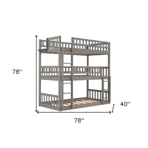 Homeroots Gray Twin Over Twin Over Twin Contemporary Manufactured Wood And Solid Wood Bunk Bed  Manufactured Wood And Solid Wood 403952