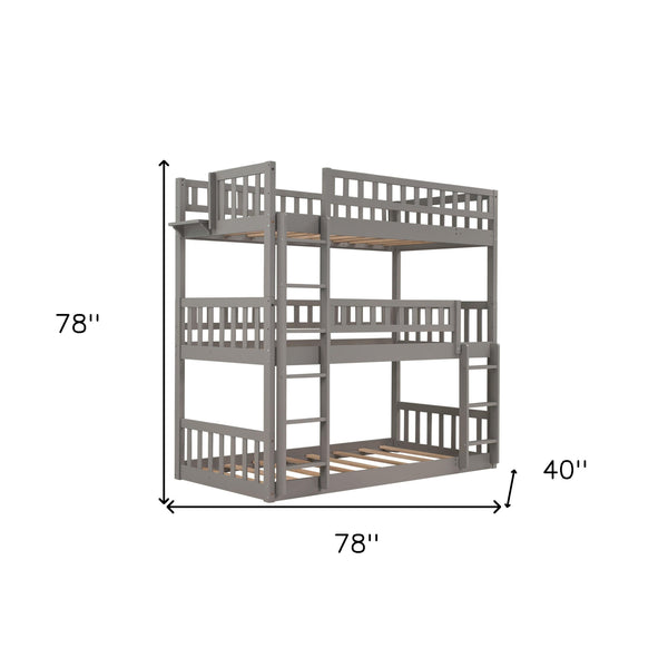 Homeroots Gray Twin Over Twin Over Twin Contemporary Manufactured Wood And Solid Wood Bunk Bed  Manufactured Wood And Solid Wood 403952