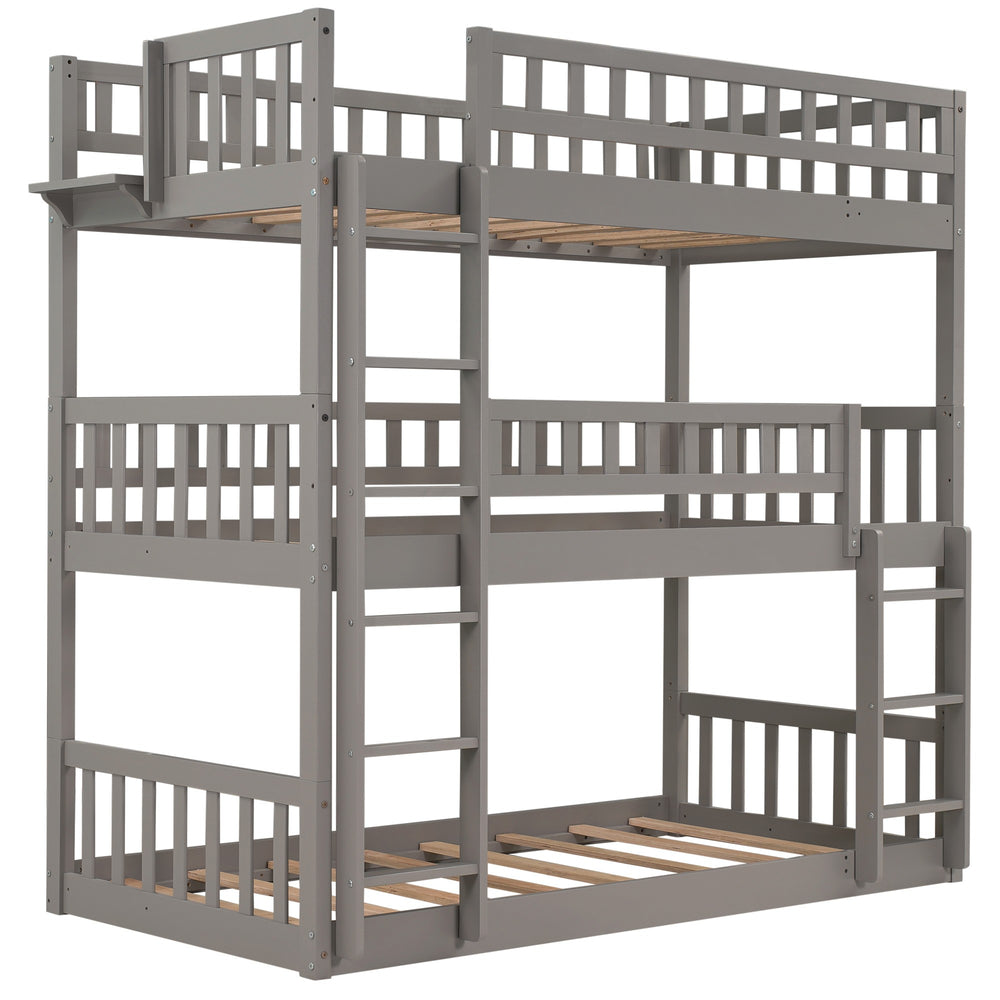 Homeroots Gray Twin Over Twin Over Twin Contemporary Manufactured Wood And Solid Wood Bunk Bed  Manufactured Wood And Solid Wood 403952
