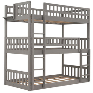 Homeroots Gray Twin Over Twin Over Twin Contemporary Manufactured Wood And Solid Wood Bunk Bed  Manufactured Wood And Solid Wood 403952