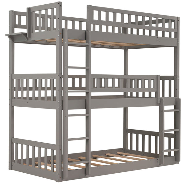 Homeroots Gray Twin Over Twin Over Twin Contemporary Manufactured Wood And Solid Wood Bunk Bed  Manufactured Wood And Solid Wood 403952