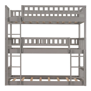 Homeroots Gray Twin Over Twin Over Twin Contemporary Manufactured Wood And Solid Wood Bunk Bed  Manufactured Wood And Solid Wood 403952