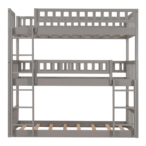 Homeroots Gray Twin Over Twin Over Twin Contemporary Manufactured Wood And Solid Wood Bunk Bed  Manufactured Wood And Solid Wood 403952