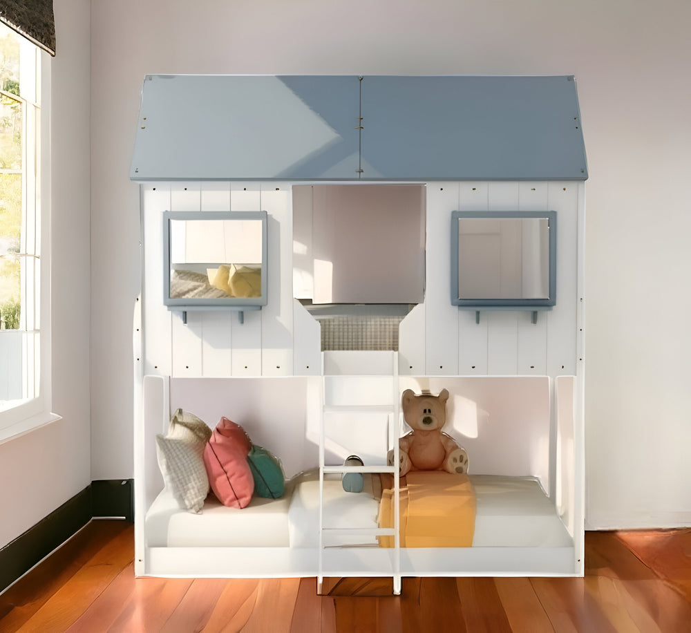 Homeroots White Twin Over Twin Contemporary Bunk Bed  Manufactured Wood And Solid Wood 403959