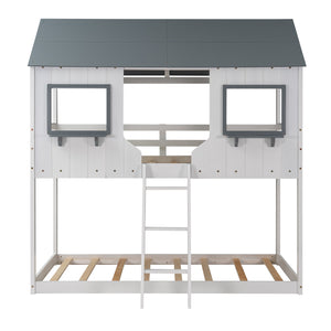 Homeroots White Twin Over Twin Contemporary Bunk Bed  Manufactured Wood And Solid Wood 403959