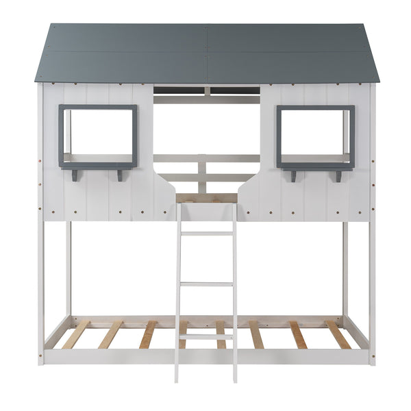 Homeroots White Twin Over Twin Contemporary Bunk Bed  Manufactured Wood And Solid Wood 403959