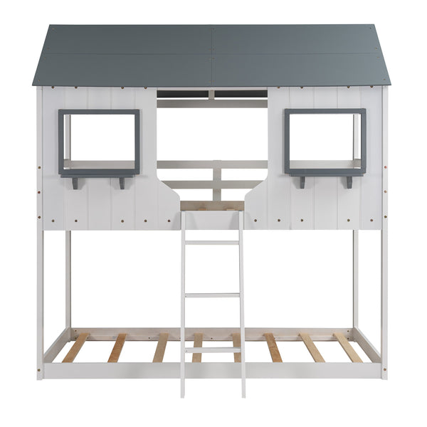 Homeroots White Twin Over Twin Contemporary Bunk Bed  Manufactured Wood And Solid Wood 403959