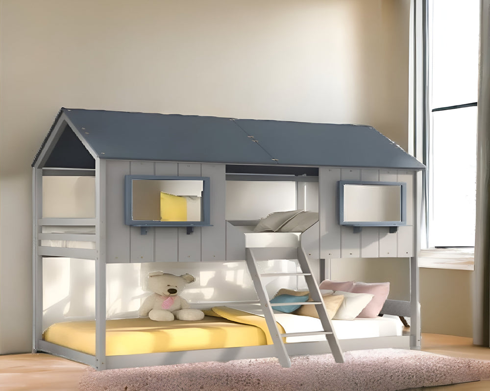 Homeroots Gray Twin Over Twin Contemporary Manufactured Wood And Solid Wood Bunk Bed  Manufactured Wood And Solid Wood 403960