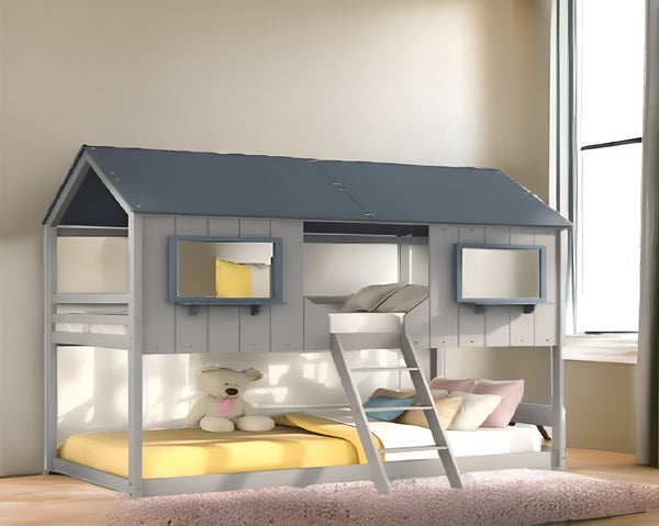 Homeroots Gray Twin Over Twin Contemporary Manufactured Wood And Solid Wood Bunk Bed  Manufactured Wood And Solid Wood 403960