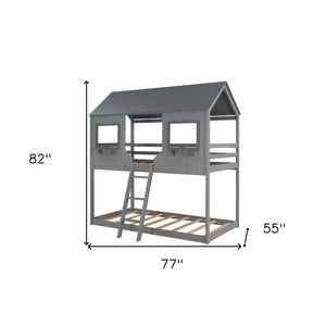 Homeroots Gray Twin Over Twin Contemporary Manufactured Wood And Solid Wood Bunk Bed  Manufactured Wood And Solid Wood 403960