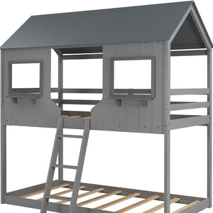 Homeroots Gray Twin Over Twin Contemporary Manufactured Wood And Solid Wood Bunk Bed  Manufactured Wood And Solid Wood 403960