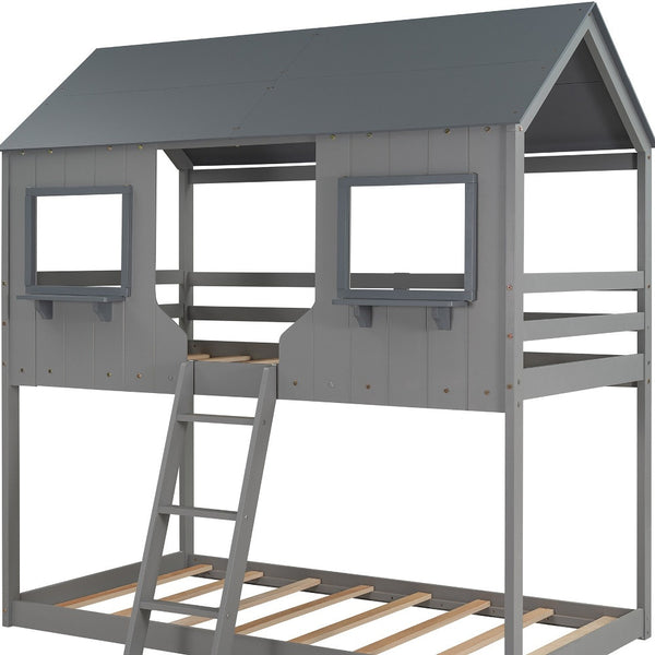 Homeroots Gray Twin Over Twin Contemporary Manufactured Wood And Solid Wood Bunk Bed  Manufactured Wood And Solid Wood 403960