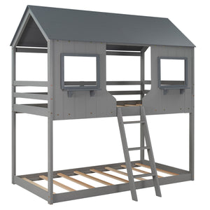 Homeroots Gray Twin Over Twin Contemporary Manufactured Wood And Solid Wood Bunk Bed  Manufactured Wood And Solid Wood 403960