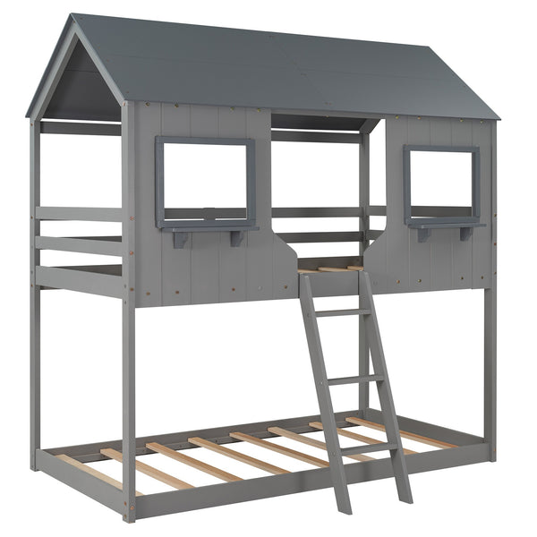 Homeroots Gray Twin Over Twin Contemporary Manufactured Wood And Solid Wood Bunk Bed  Manufactured Wood And Solid Wood 403960