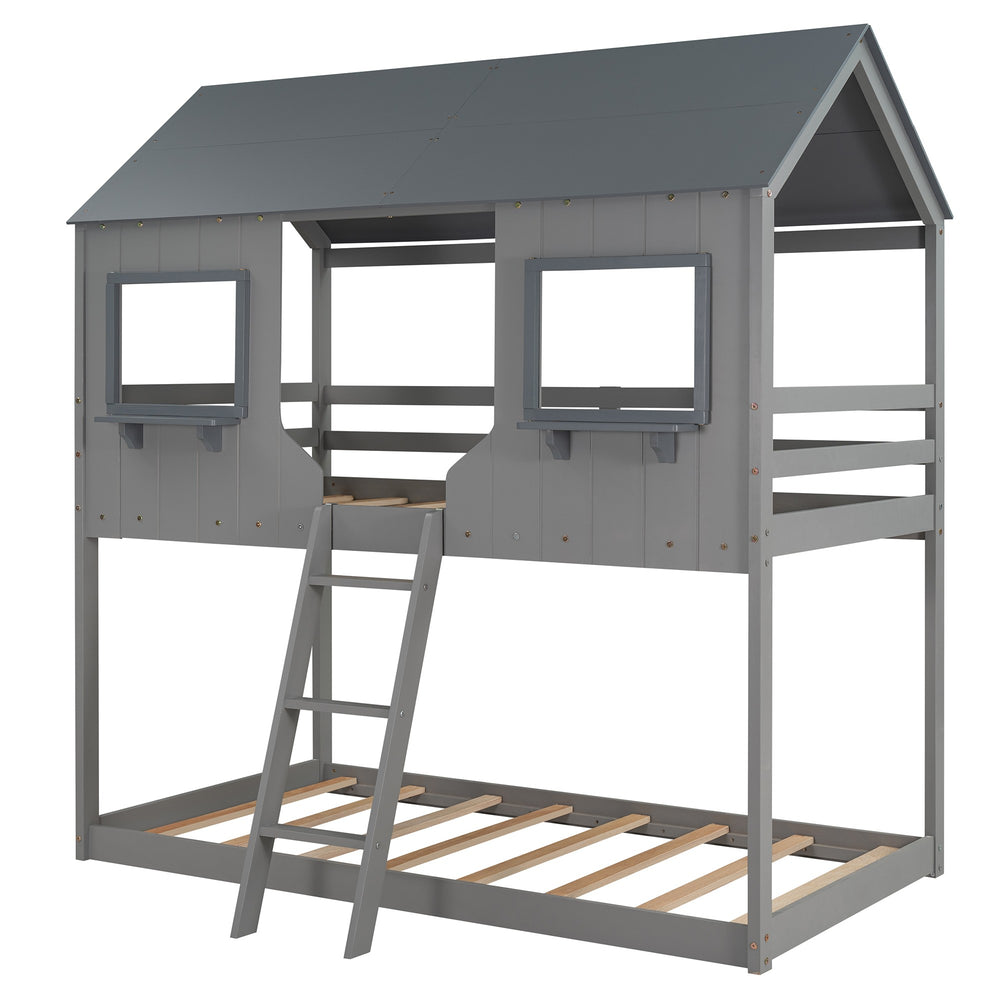 Homeroots Gray Twin Over Twin Contemporary Manufactured Wood And Solid Wood Bunk Bed  Manufactured Wood And Solid Wood 403960
