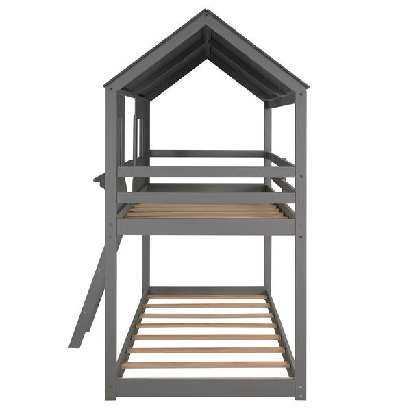 Homeroots Gray Twin Over Twin Contemporary Manufactured Wood And Solid Wood Bunk Bed  Manufactured Wood And Solid Wood 403960
