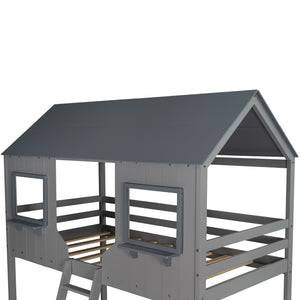 Homeroots Gray Twin Over Twin Contemporary Manufactured Wood And Solid Wood Bunk Bed  Manufactured Wood And Solid Wood 403960