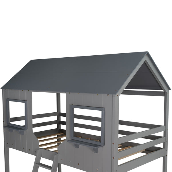 Homeroots Gray Twin Over Twin Contemporary Manufactured Wood And Solid Wood Bunk Bed  Manufactured Wood And Solid Wood 403960