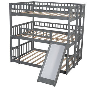 Homeroots Gray Full Over Full Over Full Contemporary Bunk Bed With Slide  Manufactured Wood And Solid Wood 403963