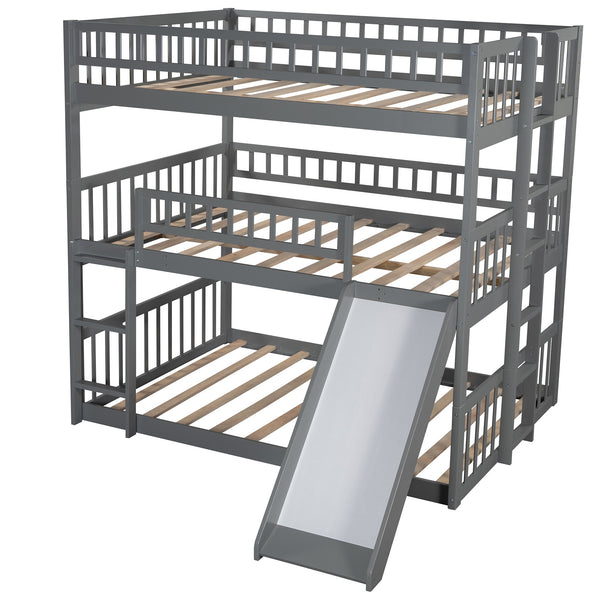 Homeroots Gray Full Over Full Over Full Contemporary Bunk Bed With Slide  Manufactured Wood And Solid Wood 403963