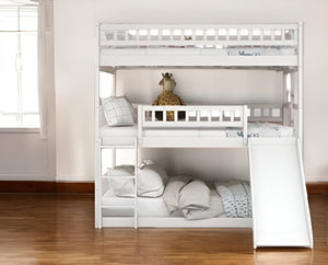 Homeroots White Full Over Full Over Full Contemporary Bunk Bed With Slide  Manufactured Wood And Solid Wood 403964
