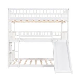 Homeroots White Full Over Full Over Full Contemporary Bunk Bed With Slide  Manufactured Wood And Solid Wood 403964