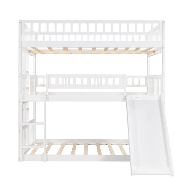 Homeroots White Full Over Full Over Full Contemporary Bunk Bed With Slide  Manufactured Wood And Solid Wood 403964