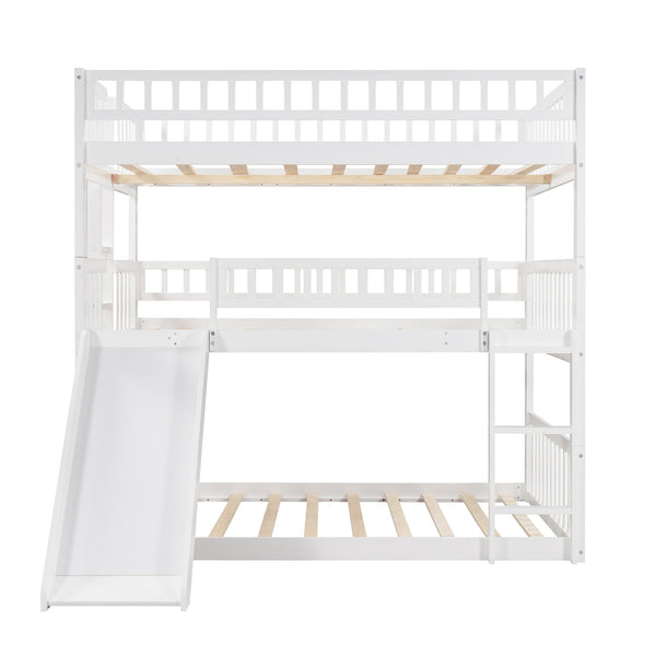 Homeroots White Full Over Full Over Full Contemporary Bunk Bed With Slide  Manufactured Wood And Solid Wood 403964