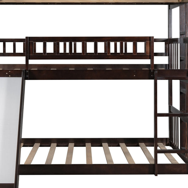 Homeroots Espresso Full Over Full Over Full Contemporary Bunk Bed With Slide  Manufactured Wood And Solid Wood 403965