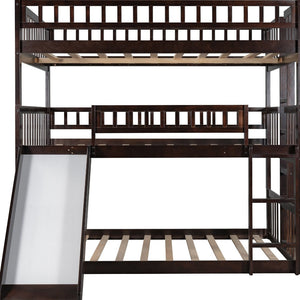 Homeroots Espresso Full Over Full Over Full Contemporary Bunk Bed With Slide  Manufactured Wood And Solid Wood 403965