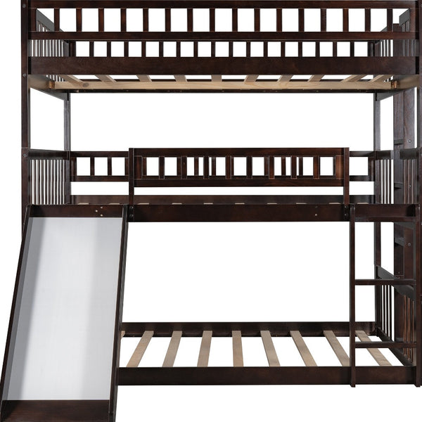 Homeroots Espresso Full Over Full Over Full Contemporary Bunk Bed With Slide  Manufactured Wood And Solid Wood 403965