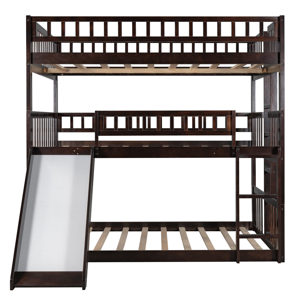 Homeroots Espresso Full Over Full Over Full Contemporary Bunk Bed With Slide  Manufactured Wood And Solid Wood 403965