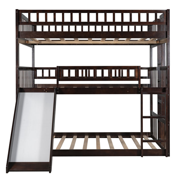 Homeroots Espresso Full Over Full Over Full Contemporary Bunk Bed With Slide  Manufactured Wood And Solid Wood 403965