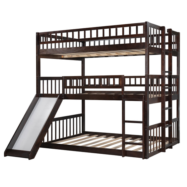 Homeroots Espresso Full Over Full Over Full Contemporary Bunk Bed With Slide  Manufactured Wood And Solid Wood 403965