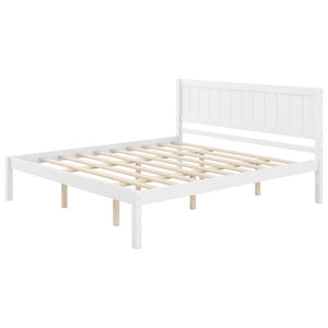 English Elm Platform King Bed Solid Pine Panel Headboard Wood Slat Base Modern Bedroom Frame White N709P425341K