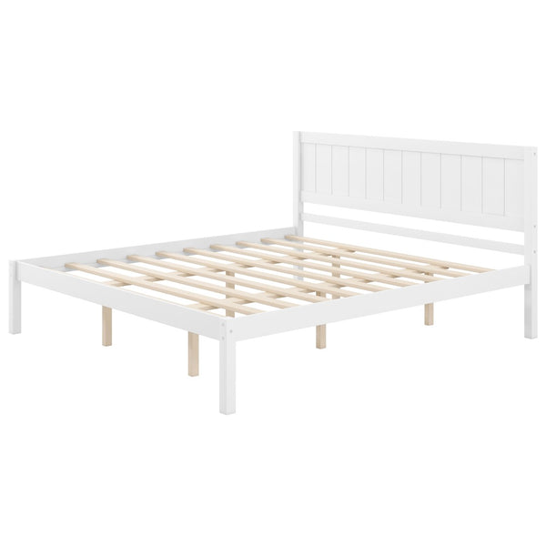English Elm Platform King Bed Solid Pine Panel Headboard Wood Slat Base Modern Bedroom Frame White N709P425341K