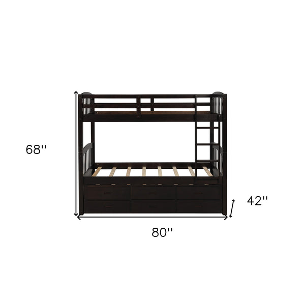 Homeroots Twin Over Twin Wood Bunk Bed Trundle Drawers Espresso  Manufactured Wood And Solid Wood 403969