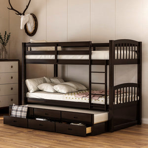 Homeroots Twin Over Twin Wood Bunk Bed Trundle Drawers Espresso  Manufactured Wood And Solid Wood 403969