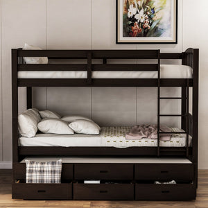 Homeroots Twin Over Twin Wood Bunk Bed Trundle Drawers Espresso  Manufactured Wood And Solid Wood 403969