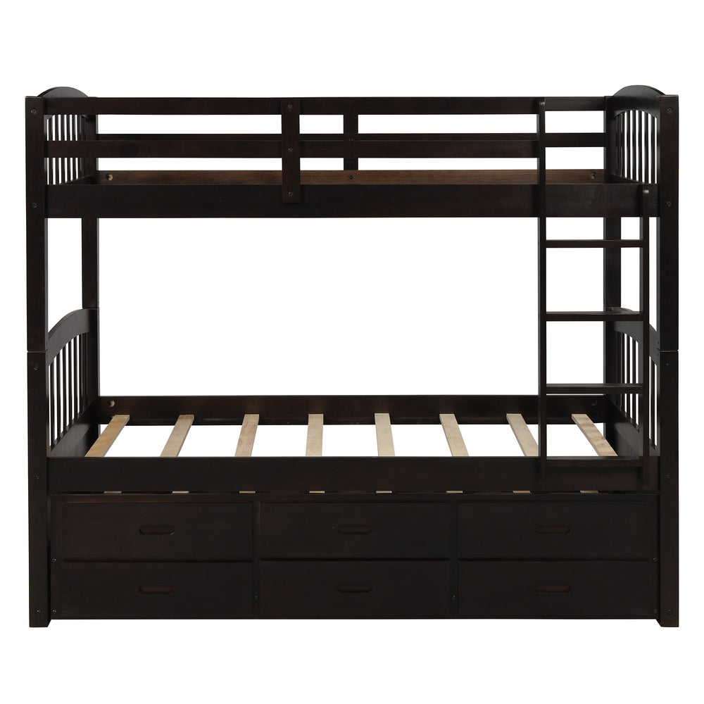 Homeroots Twin Over Twin Wood Bunk Bed Trundle Drawers Espresso  Manufactured Wood And Solid Wood 403969