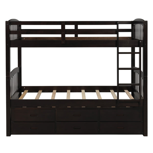 Homeroots Twin Over Twin Wood Bunk Bed Trundle Drawers Espresso  Manufactured Wood And Solid Wood 403969