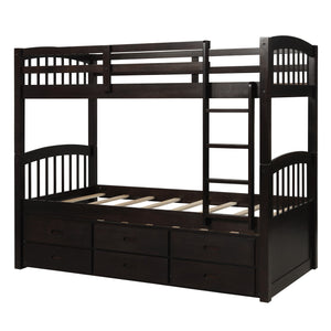 Homeroots Twin Over Twin Wood Bunk Bed Trundle Drawers Espresso  Manufactured Wood And Solid Wood 403969