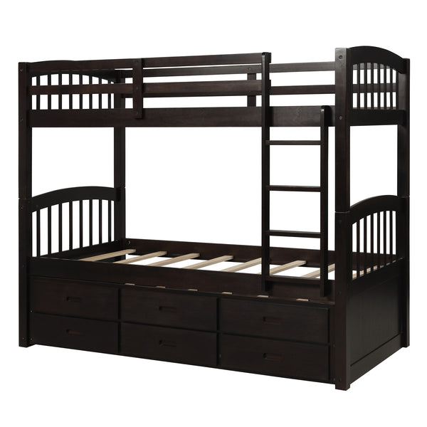 Homeroots Twin Over Twin Wood Bunk Bed Trundle Drawers Espresso  Manufactured Wood And Solid Wood 403969