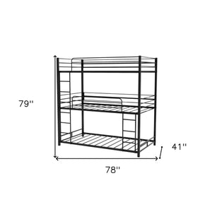 Homeroots Black Twin Over Twin Over Twin Traditional Bunk Bed  Steel 403993